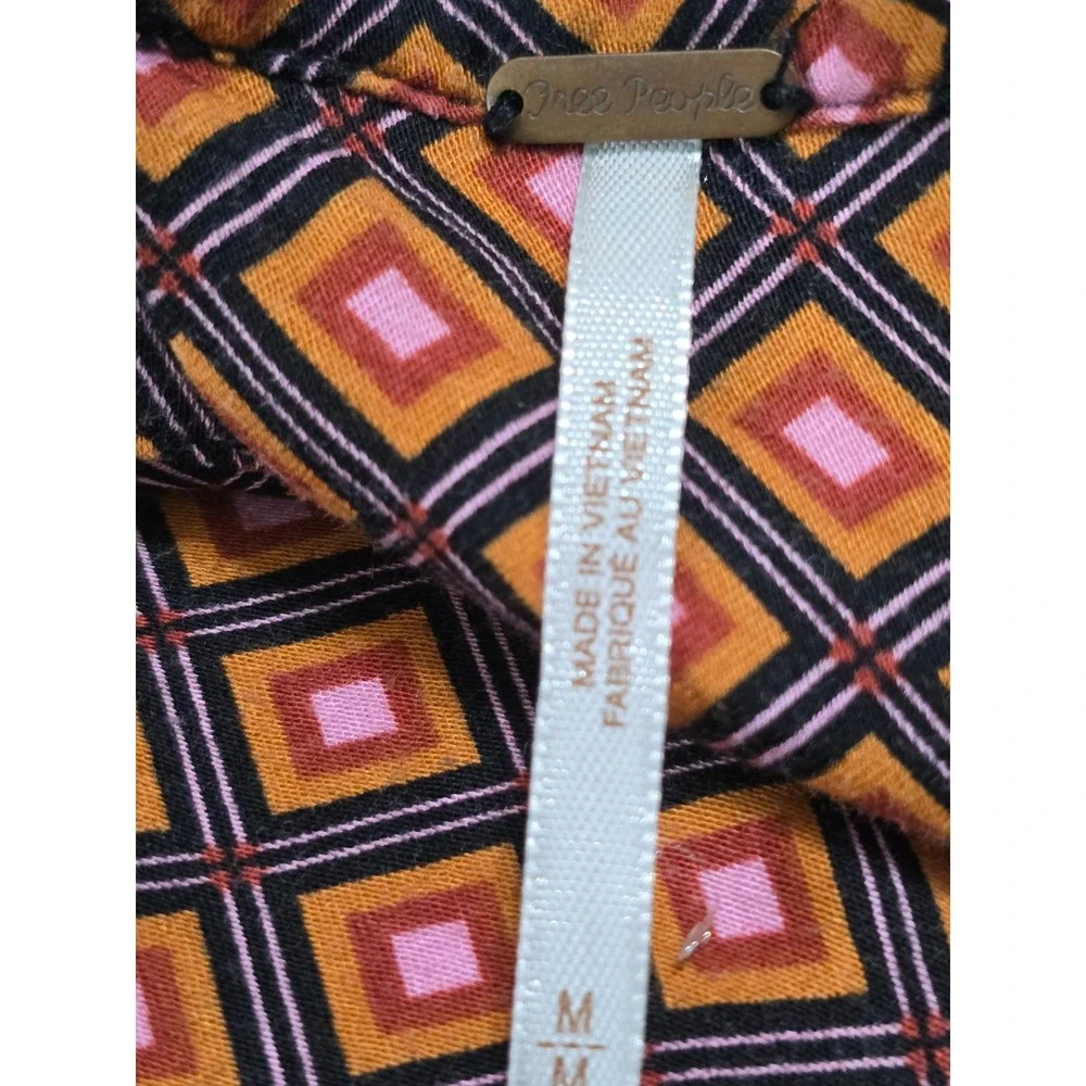 Free People Retro Geometric Diamond Print Open Back Mini Dress Orange Pink Sz M